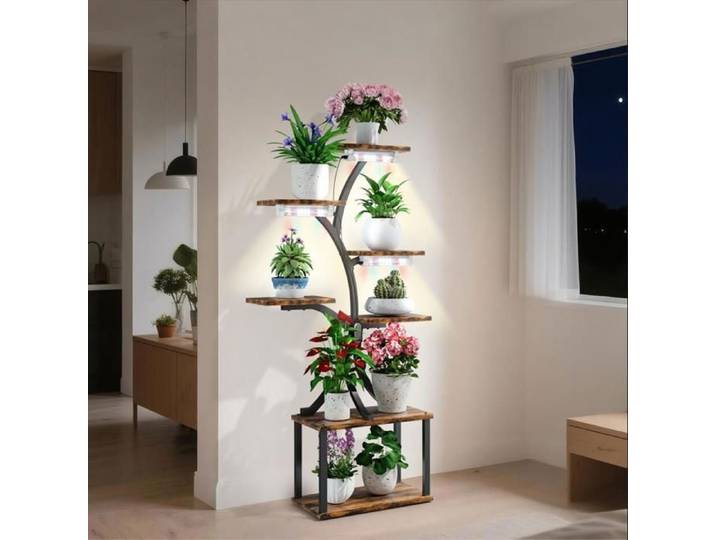 Étagère à Plante - UNHO - 7 Niveaux - Lampe de Croissance LED - Design en Arbre - Noir