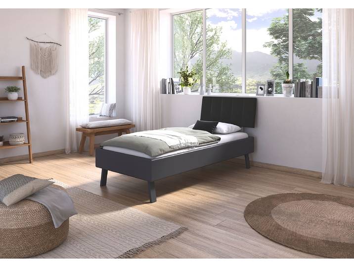Bettgestell Mavi - Kunstleder 90 x 200cm Kunstleder Grau/Graumetallic