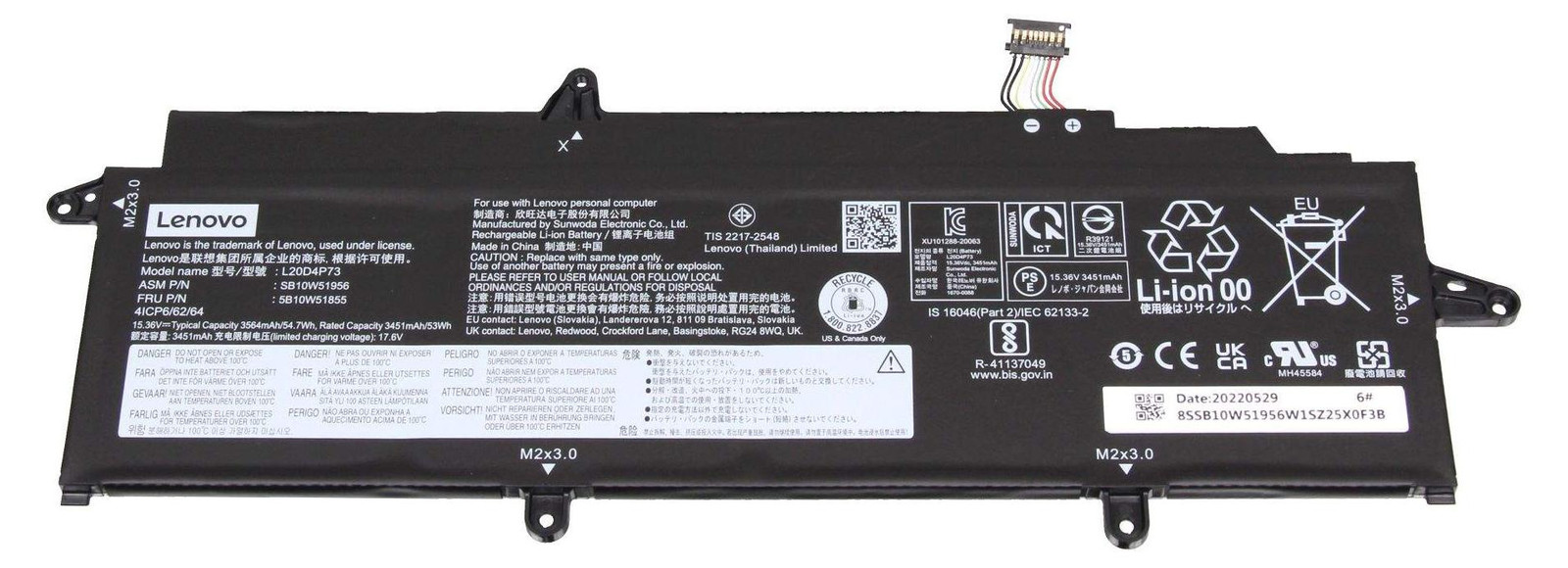 Lenovo interne batterij, 4 cellen, 54,7 Wh, Li-Ion, SWD