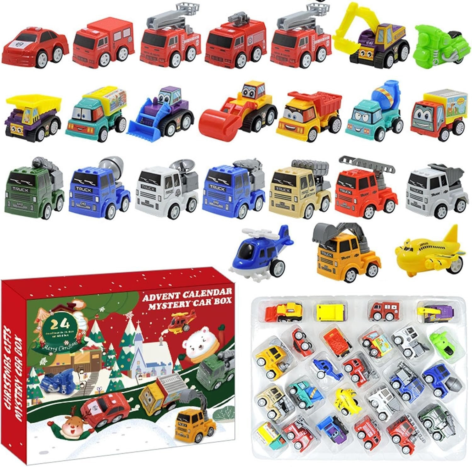 Kerstmis adventkalender met 24 dagen auto speelgoed verrassingsdoos voor kinderen