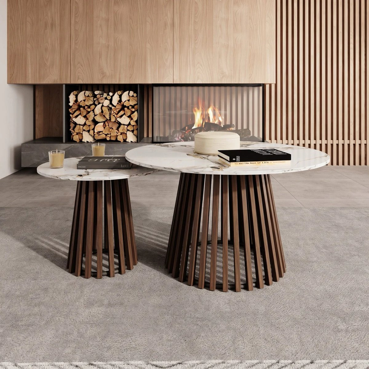 Meubella Maroa Salontafel set van 2 - Walnootpatroon en Marmerlook