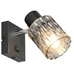 Wandlampe Wandstrahler Flurleuchte Metall schwarz matt Schalter Glas Rauch H16cm
