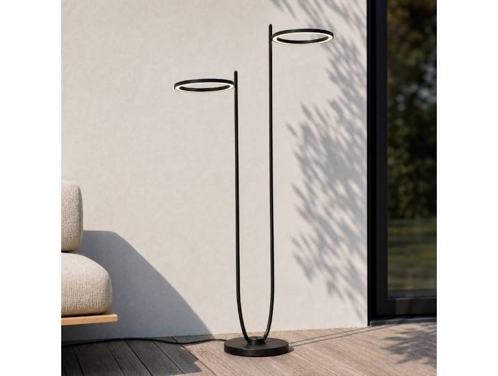 Lucande LED-Außenstehleuchte Sylvara, schwarz, CCT, 2-flg. Sylvara Lucande, dimmbar, schwarz, Metall, Design
