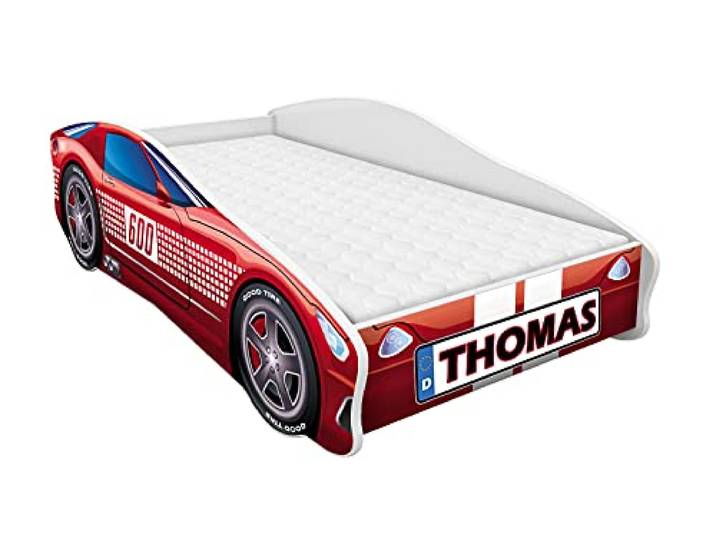 ACMA Autobett 140x70 cm mit Matratze und Lattenrost - Kinderbett Auto personalisiert mit Name, Modell 1, stabiles Jugendbett für Kinderzimmer, belastbar bis 120 kg