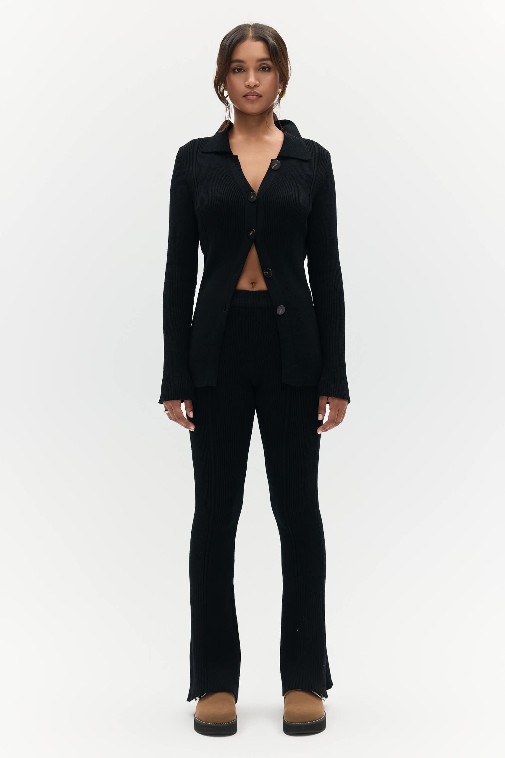 BENU Dames Zwarte Gebreide Broek