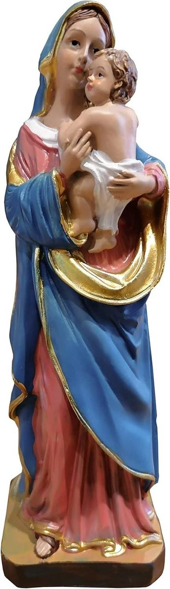 Provento Sculptuur Moeder Gods met Jezuskind, Handgeschilderd Mariafiguur van Kunsthars, Hoogte: 20,5 cm