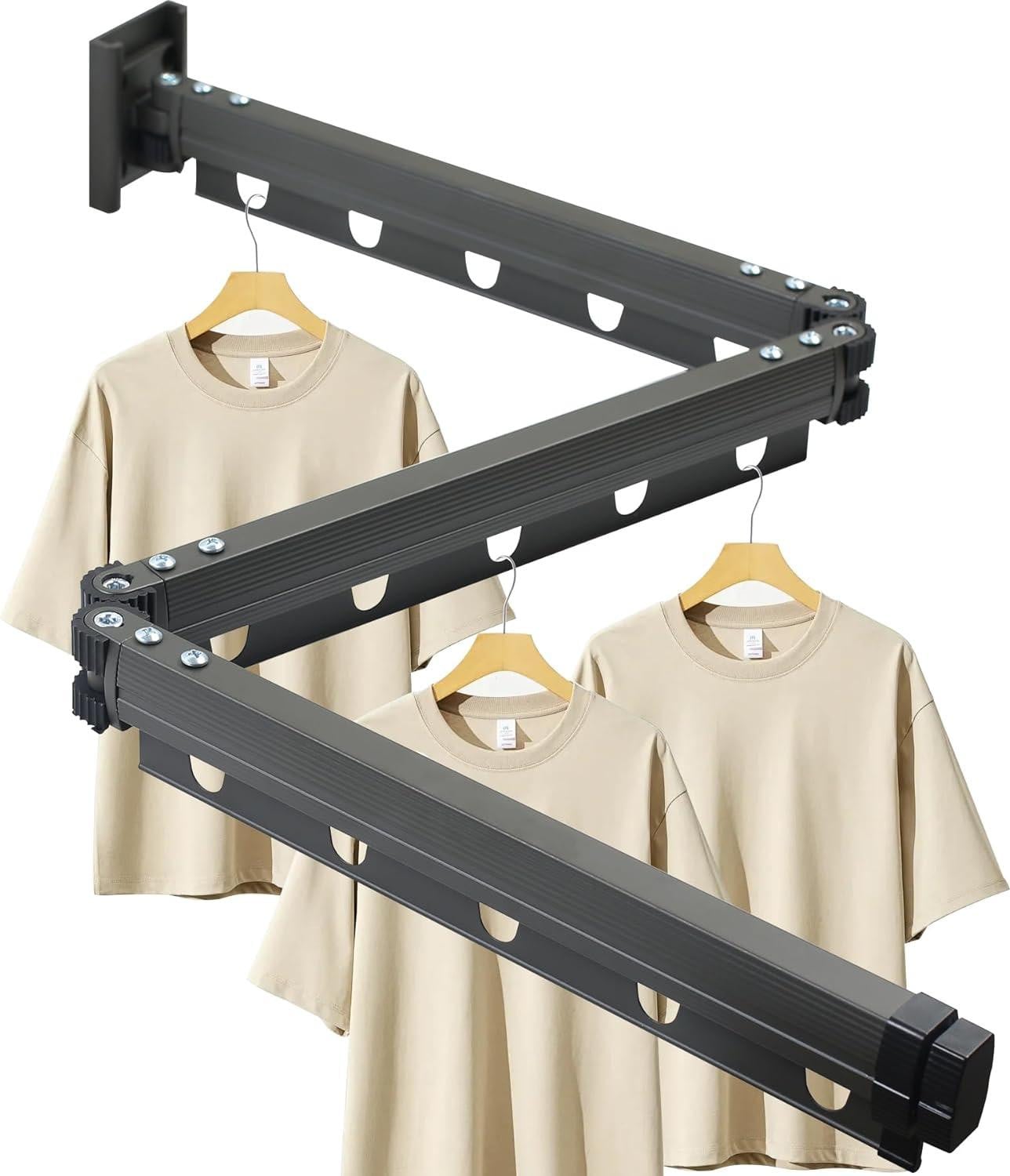 Opklapbaar aluminium wasrek voor wandmontage met haken, donkergrijs, 126 cm