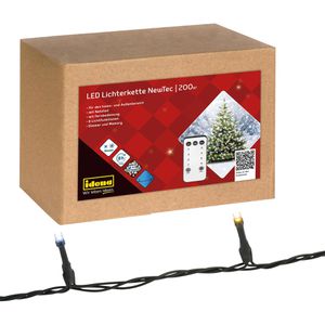 Idena Lichterkette 31269, NewTec, für Innen und Außen, warmweiß, mit Fernbedienung & Timer, 200 LED, 27,9 m