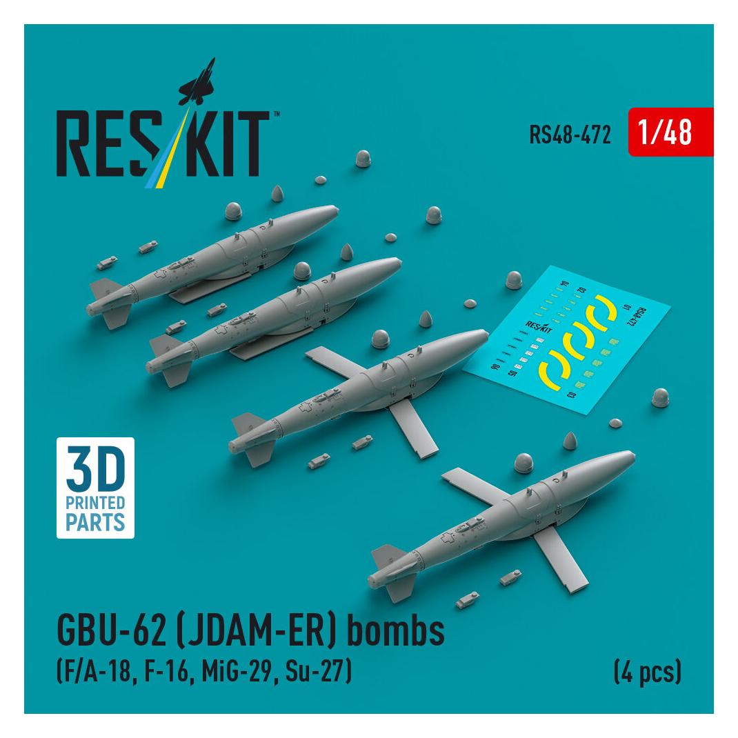 ResKit GBU-62 (JDAM-ER) bombs (4 pcs) (F/A-18, F-16, MiG-29, Su-27) (3D Printed) (RS48-0472)