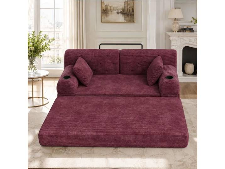Canapé-Lit 3 Places Bordeaux Sofa Convertible FloraGrace Pour Salon Et Studio Sans Montage 208x80x81cm
