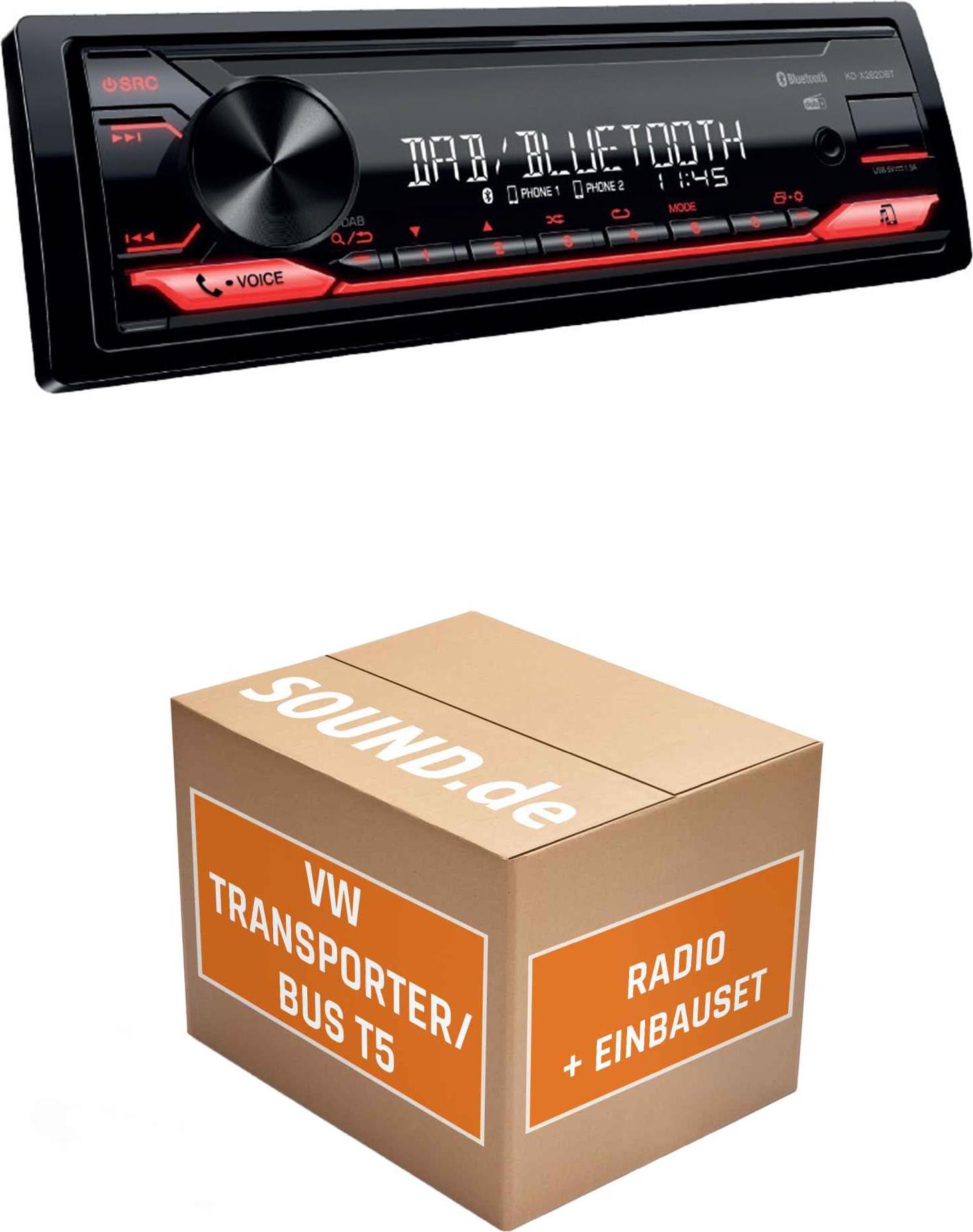 Autoradio Einbaupaket JVC KD-X282DBT passend für VW T5 + LFB + Rückfahrkamera Linien beweglich | Bluetooth: Telefonieren & Audiostreaming
