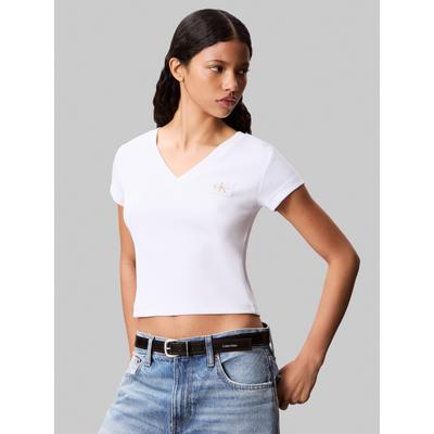 Calvin Klein Jeans "A- SS WOVEN LABEL RIB VNECK TEE" mit gewebtem Label