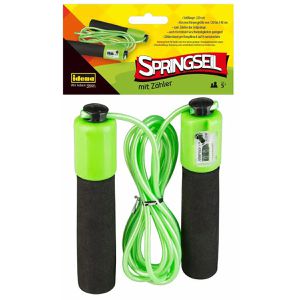 Idena Springseil 40186, Kunststoffseil für Kinder, 220 cm, verstellbar, grün, mit Softgriffen & Zähler