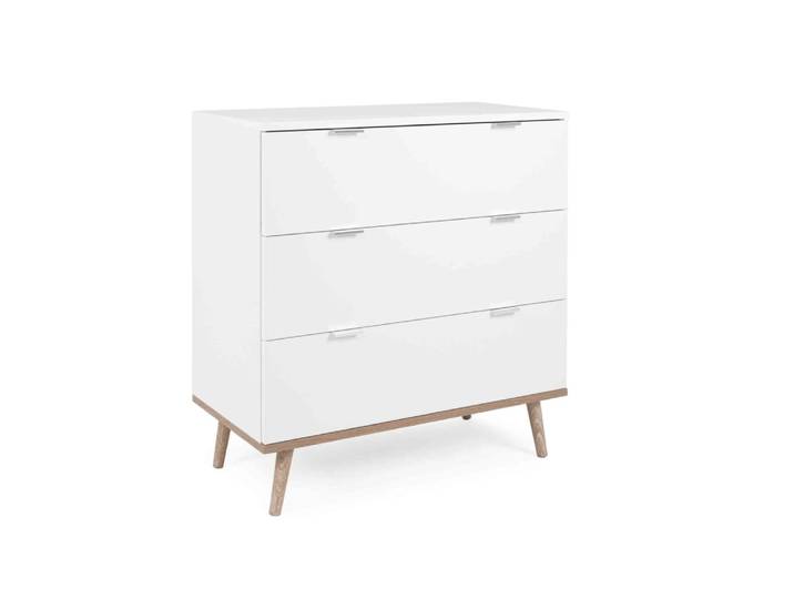 Commode effe bois blanc, 3 tiroirs avec pieds en bois massif