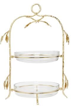 Classic Touch 2 Tiered Centerpiece Glass with Gold Leaf