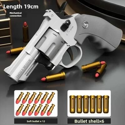 Uplifted Finds Continuous Fire Soft Dart Revolver Toy Gun For Kids & Adults zp5 Gray 19 Cm
