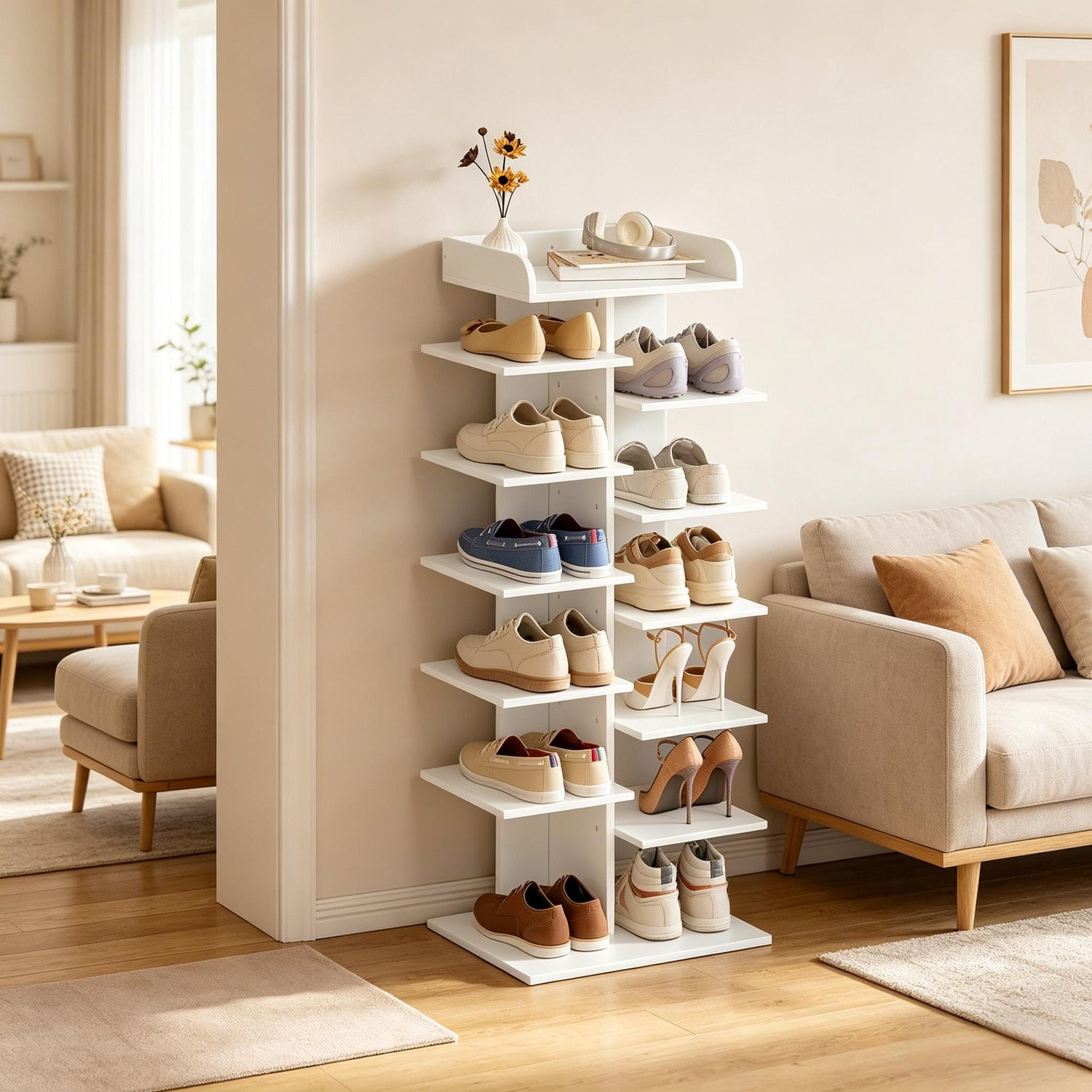 CHICFURN Schoenenkast met 12 open vakken, staand rek, wit