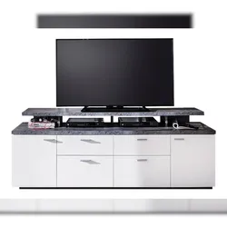 Ebuy24 Mood TV Möbel 2 Türen, 2 Schubladen, 4 Offene Fächer, 2 Klappen weiß, Stone dekor.