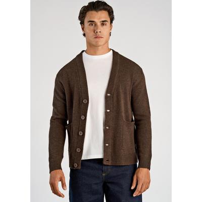 Cardigan LINDBERGH "Cardigan Comfort Fit", Herren, Gr. S, braun (dk braun mel), Obermaterial: 80% Wolle, 20% Nylon, unifarben, Strickjacken