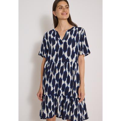 Sommerkleid CECIL, Damen, Gr. L (42), N-Gr, Kurzarm, Web, blau (urban dunkelblau), Web, Obermaterial: 100% Viskose, knielang, V-Ausschnitt, abgesteppt, Kleider Sommerkleid