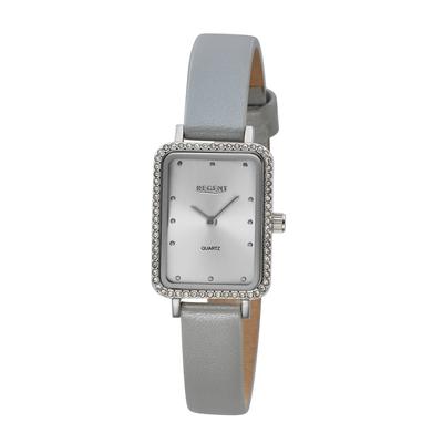 Quarzuhr REGENT, hellgrau, Armbanduhren, Damen, Quarzuhr, Armbanduhr, Damenuhr, Lederarmband, analog, Glassteine