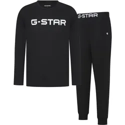 G-STAR Herren Schlafanzug, lang - STONE, Pyjama, Rundhals, Logo Schwarz / L