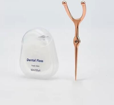 Uplift Treasures Stainless Steel Toothpick And Reusable Y Shape Flossing Holder Portable Eco Friendly Teeth Cleaning Tool Set rose Gold