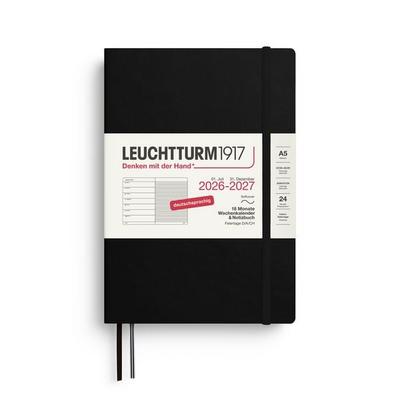 Wochenkalender & Notizbuch Medium (A5) 2027, 18 Monate, Softcover, Schwarz, Deutsch