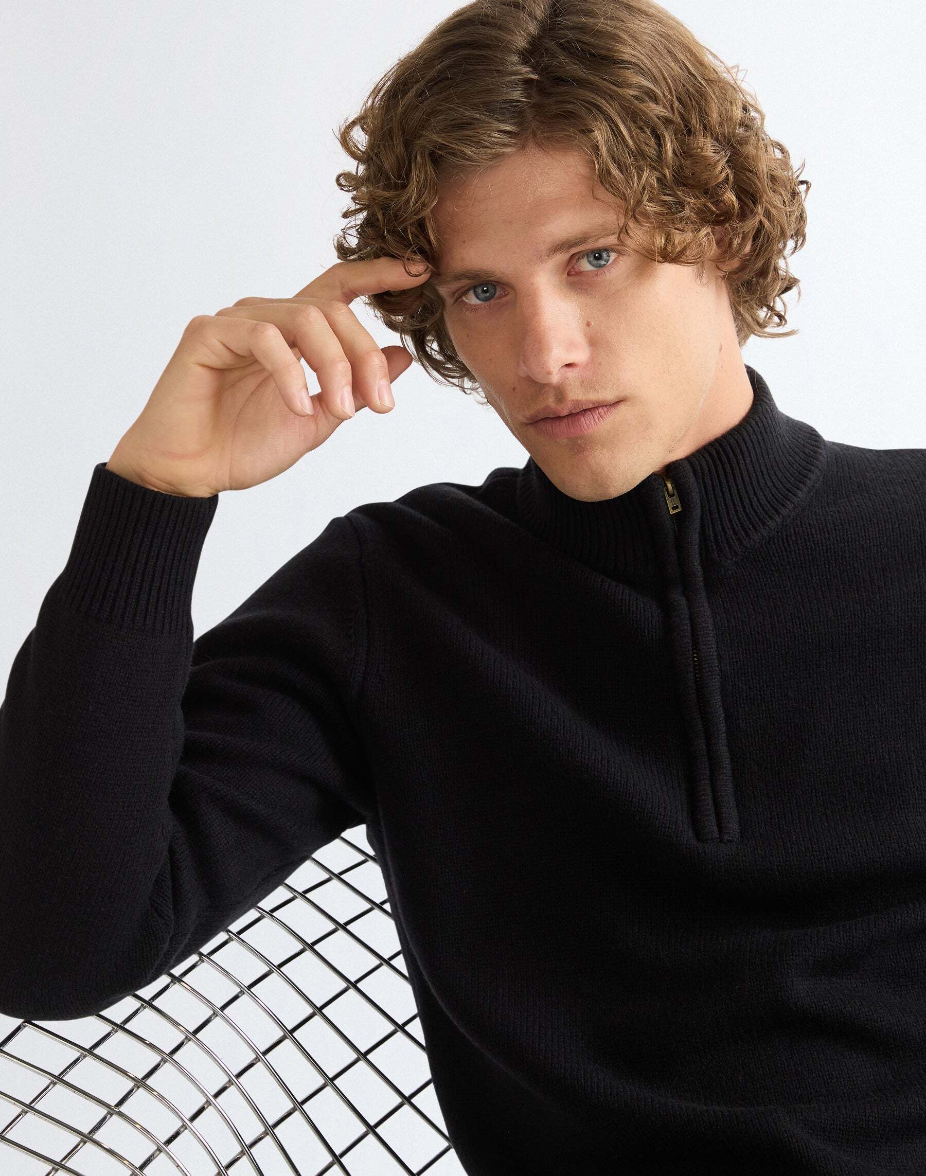 Strickpullover WRANGLER "WRANGLER Pullover Quarter Zip", Herren, Gr. M, schwarz, Obermaterial: 70% Wolle WO. 30% Nylon NY., Pullover Strickpullover schwarz M