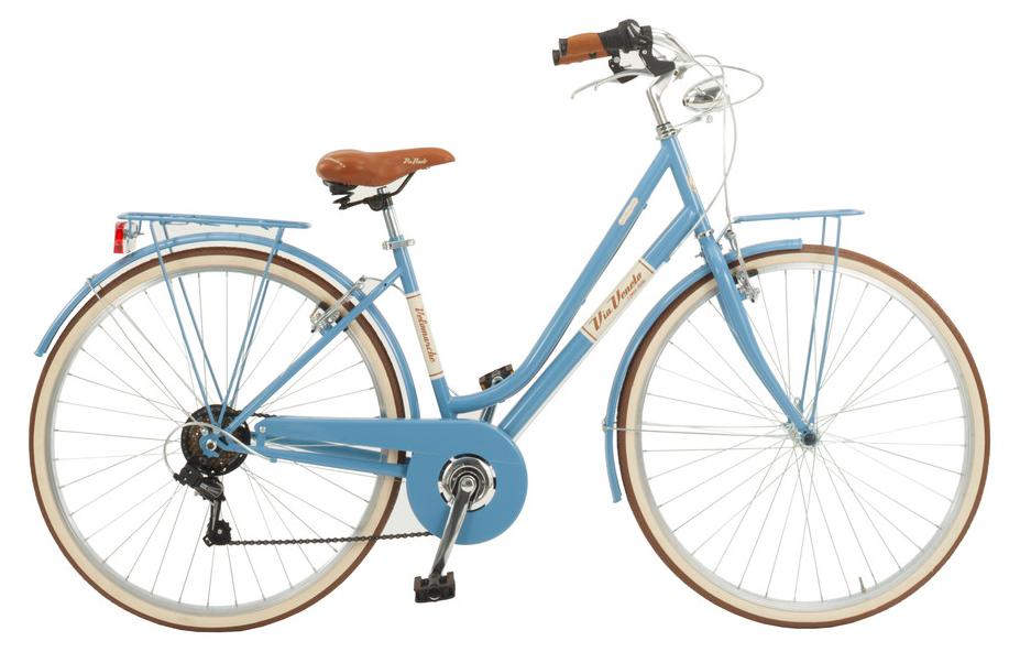 Via Veneto Bici Cityrad Condorino Damenmodell, 28 Zoll, 6-Gang, Blau. "Mama non Mama" (wahrscheinlich ein Produktname oder eine Marketingbezeichnung)