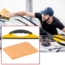 Kfz Reinigungsset - streifenfreie Autoscheiben, klare Sicht & Sicherheit - Fensterleder 400x400 mm - Scheibenabzieher PP 307x110 mm