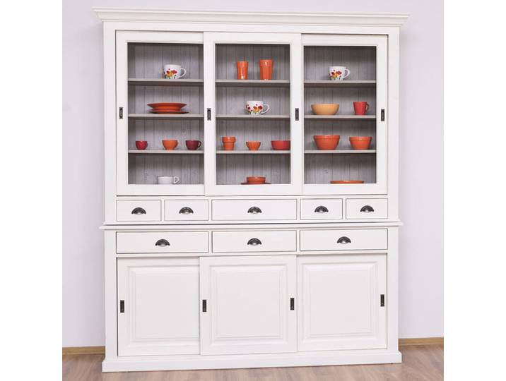 Vitrine mit Schiebetüren braungrau altweiß Shabby