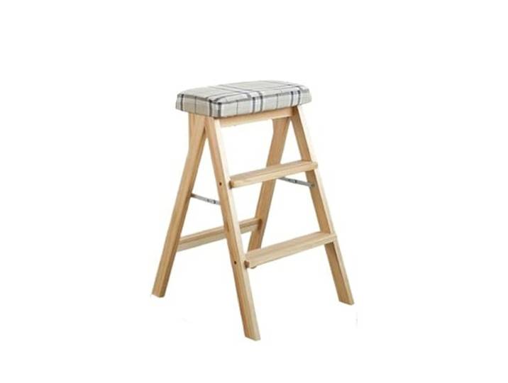 Luercher Klappbarer Treppenhocker, tragbare Hochbank, Massivholzleiter Stuhl geeignet for Küche, Bad und Büro(Checkered)