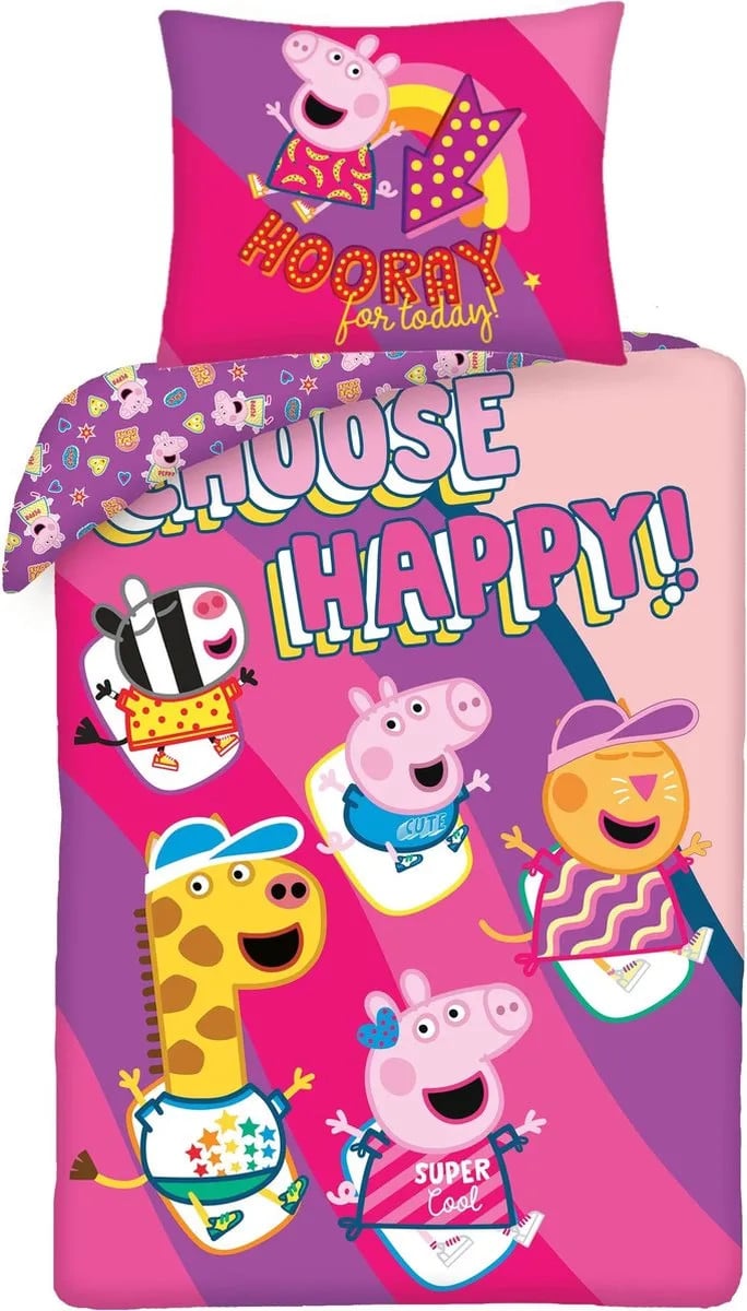 Peppa Pig Dekbedovertrek Choose Happy voor kinderen, 140 x 200 cm, katoen