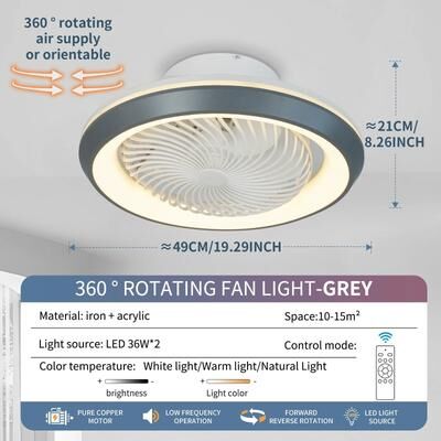 Uplift Essentials 360 Rotating Flush Mount Ceiling Fan grey 110 V
