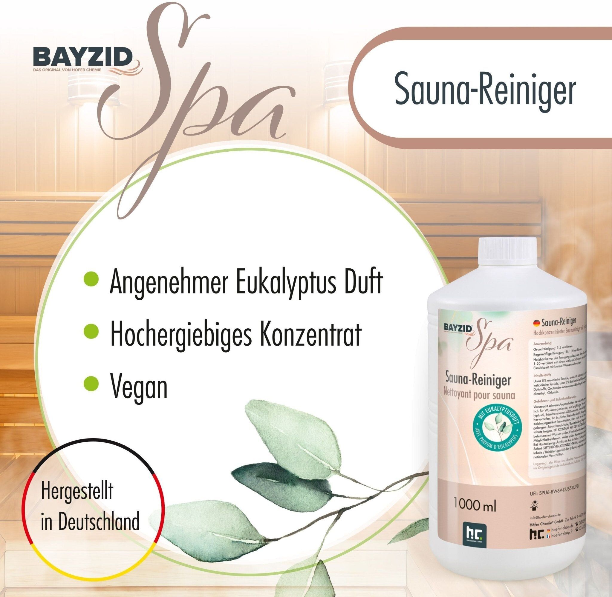 Höfer Chemie GmbH 3x 1 L  SPA Nettoyant pour sauna au parfum d'eucalyptus - produit nettoyant hautement concentré
