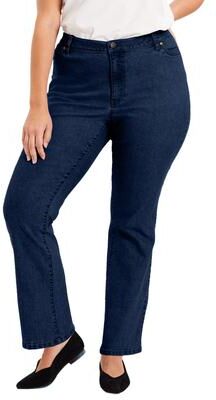 Plus Size Women's Curvie Fit Bootcut Jeans by June & Vie in Dark Blue (Size 32 W)