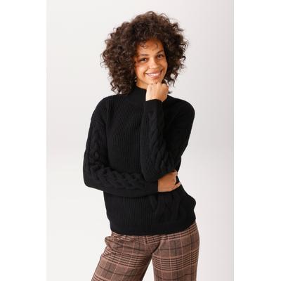 Strickpullover ANISTON CASUAL, Damen, Gr. 38, schwarz, Grobstrick, Obermaterial: 90% Polyester, 10% Polyacryl, Zopfmuster, unifarben, oversize hüftlang, Strickbund, Pullover Strickpullover, mit Zopfmustern verziert - NEUE KOLLEKTION