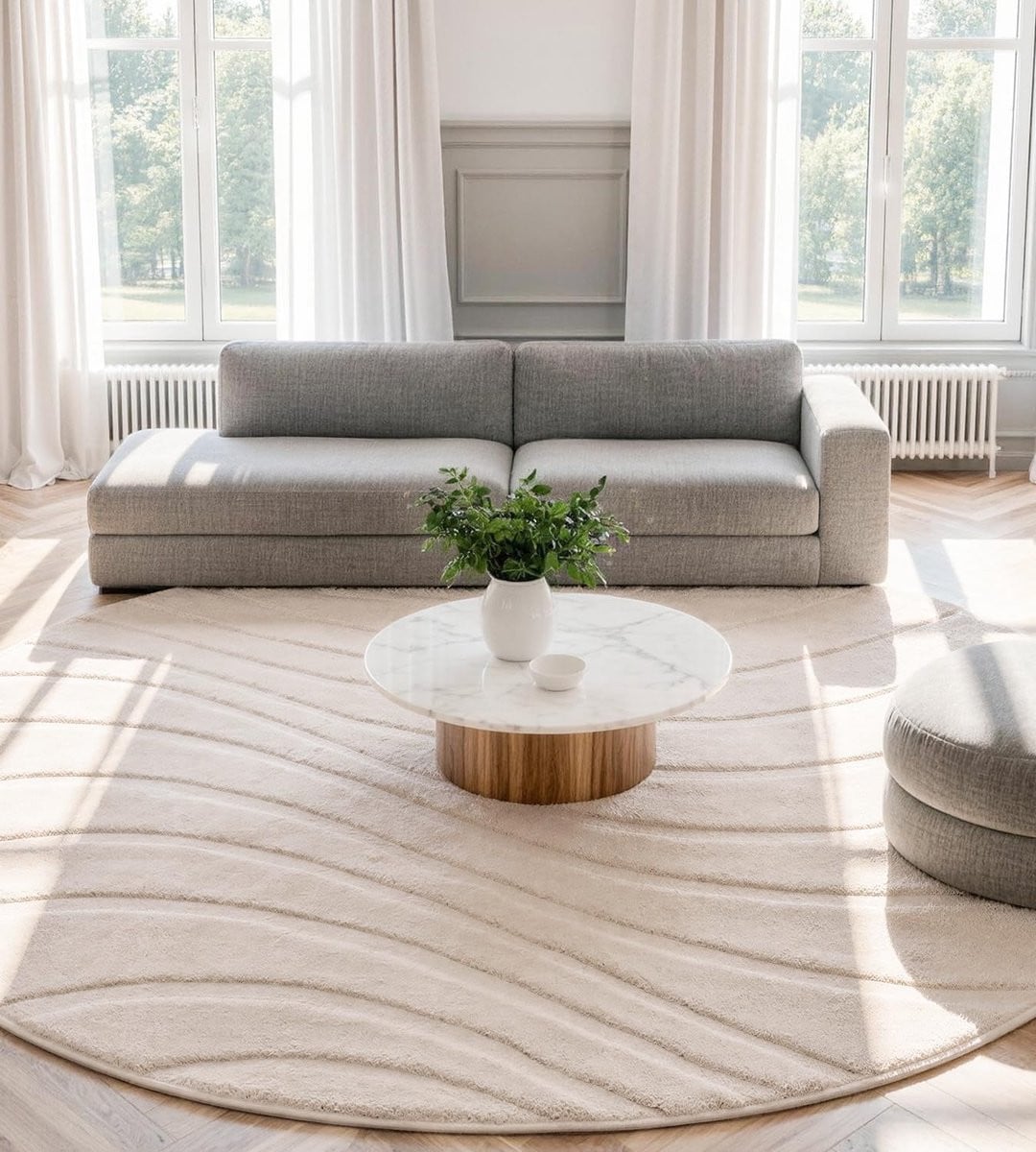Rond beige vloerkleed met golvende reliëfstructuur diameter: 80 cm