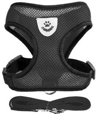 Fusion Finds Comfort Fit Breathable Mesh Dog Harness And Leash Set Adjustable Reflective Pet Vest black l
