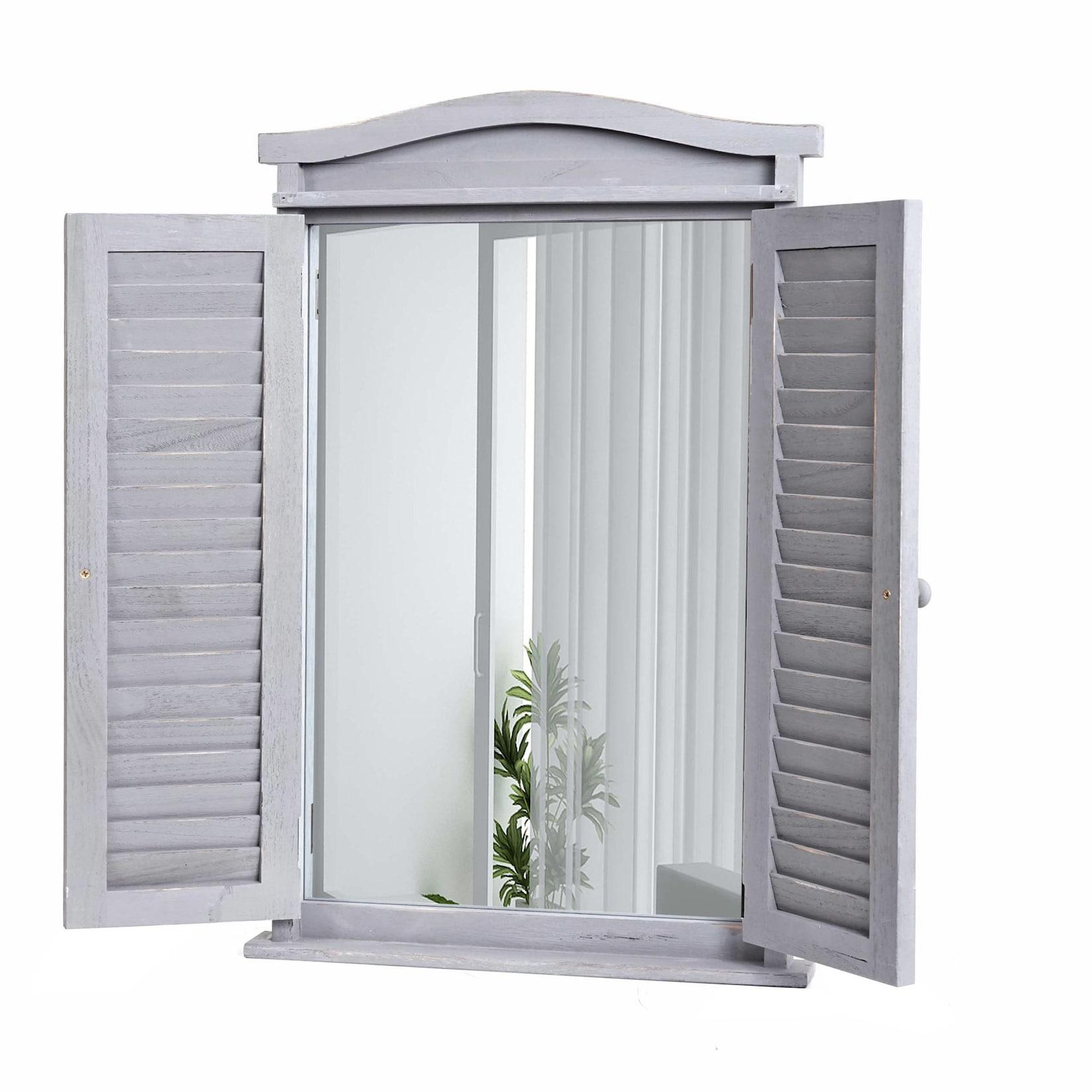 Wandspiegel Badspiegel Badezimmer Spiegelfenster mit Fensterläden, 71x46x5cm ~ shabby grau