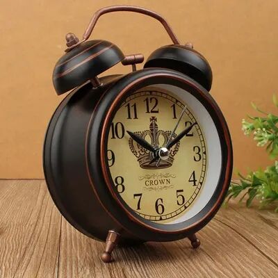 ModernMart Vintage Silent Metal Alarm Clock With Night Light Retro Bedside Clock For Bedroom Decor d