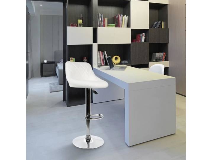 Chaises de Bar - Lot de 2 - Blanc - Pivotantes - Réglables en Hauteur