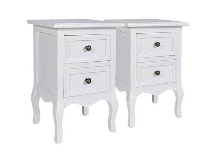 Table de chevet - Magnifique Lot de 2 tables de chevet - pin brosse blanc - 2 tiroirs