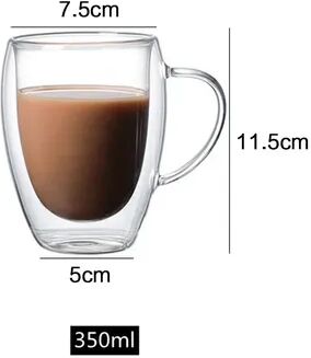 Multicon Wholesale Hub Double Bottom Wall Glass Coffee Cup , Thermal Heat Resistant Whiskey Tea Cocktail Vodka Shot Wine Mug coffee Glass 350 Ml