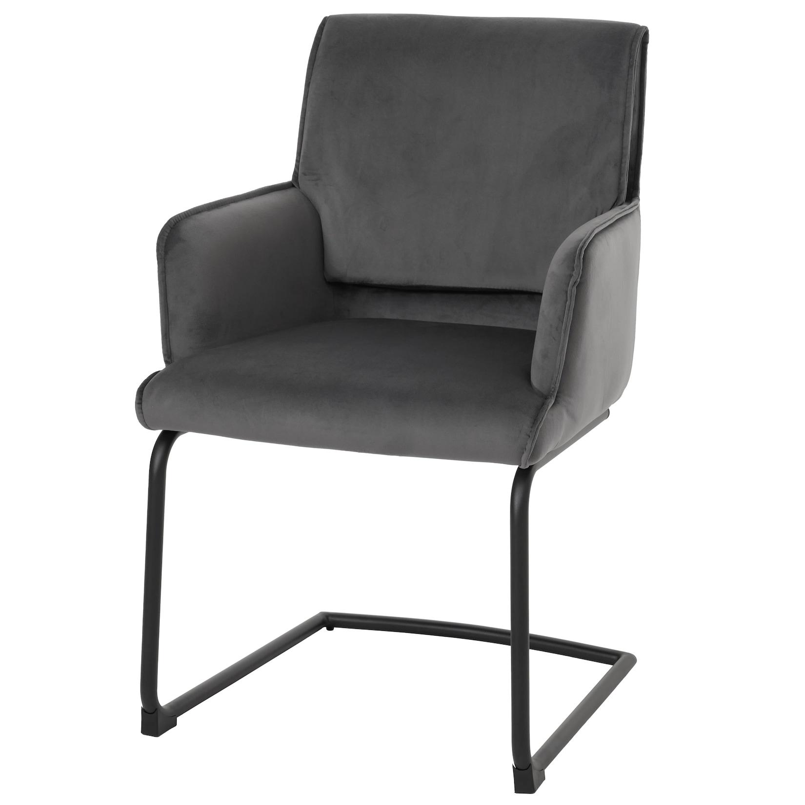 Freischwinger MCW-N60, Esszimmerstuhl Küchenstuhl Stuhl, Stoff/Textil ~ dunkelgrau
