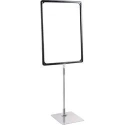 Plakatrahmen mit Standfuß und Halterung (Set) A3 Aluminiumstange verstellbar von 350 - 550 mm | schwarz | Standfläche: grau, Kunststoff
