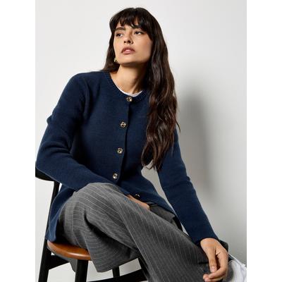 Cardigan APRICOT "Cardigan", Damen, Gr. S (36), blau (navy), Strick, Obermaterial: 48% Viskose CV. 29% Polyester PES. 23% Nylon NY., uni, Strickjacken, mit dekorativen Knöpfen