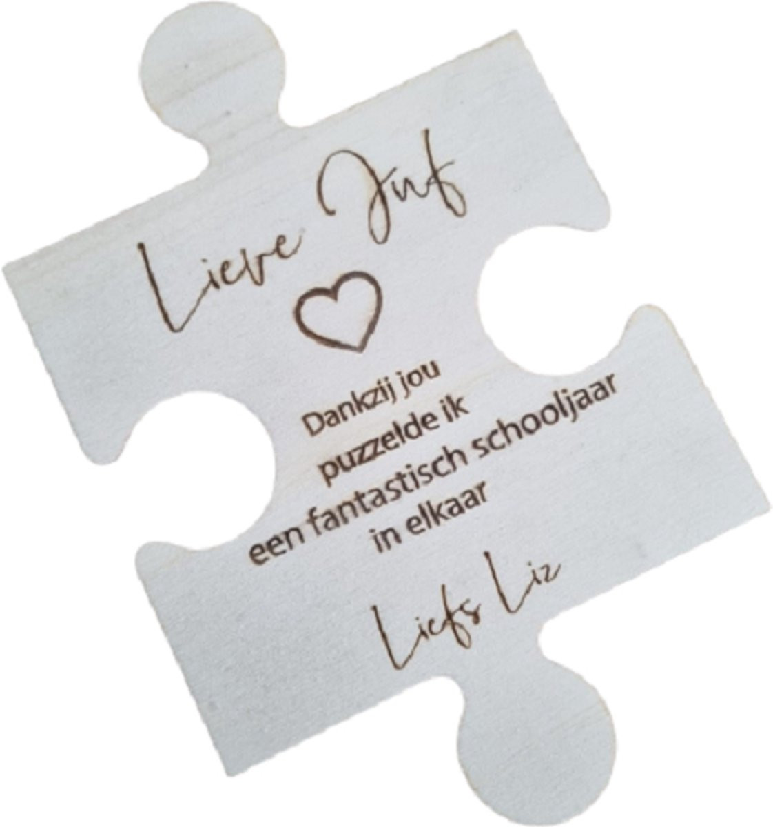 Gepersonaliseerd Lieve juf puzzelstuk decoratie van hout - 21 x 14 cm