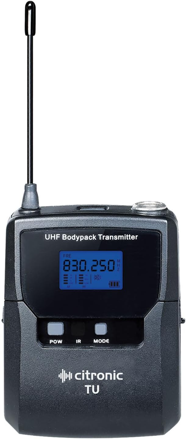 Citronic Single Wireless Microphone System Tuneable UHF License Frequencies Bodypack Transmitter Neckband Clip Microphones Fully Programmable